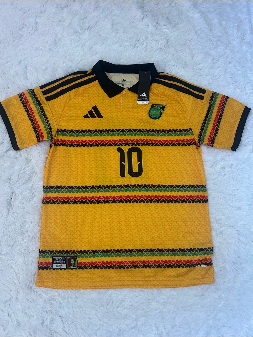 adidas Yellow Soccer Polo Jersey with Black Trim and Number 10